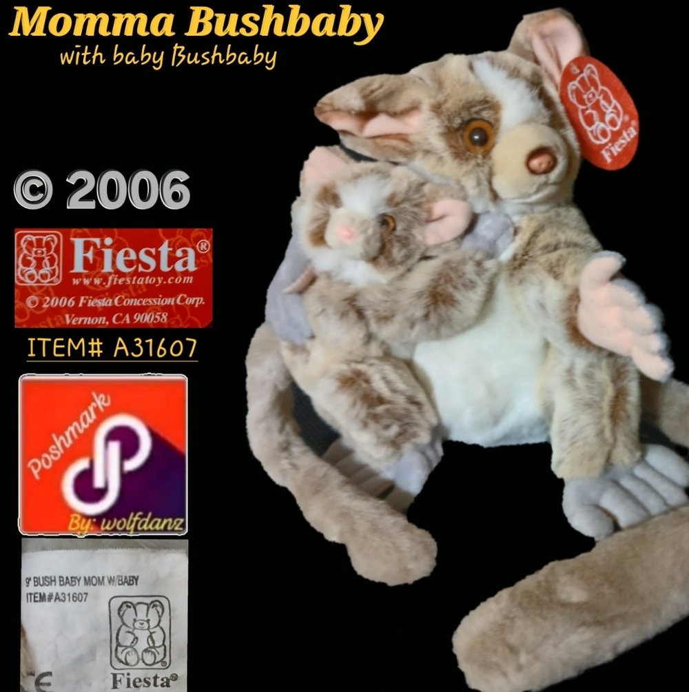 Bushbaby Galago -Mother Holding Baby- Plush By Fiesta Toy ©2006 With Tags
